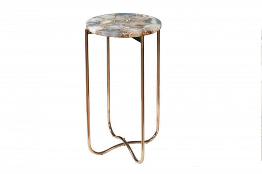 Masuta de colt rotunda din Agata si Metal Multicolor/Auriu D35xH62cm Noble