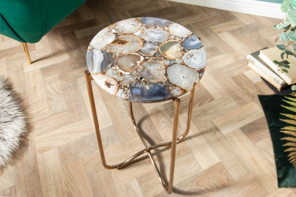 Masuta de colt rotunda din Agata si Metal Multicolor/Auriu D35xH62cm Noble