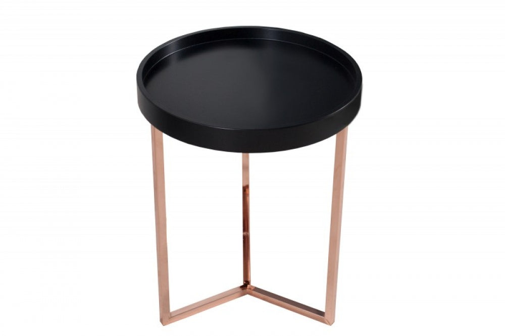 Masuta de colt rotunda din lemn masiv si Metal Negru/Rose Gold D40xH50cm Modular
