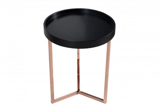 Masuta de colt rotunda din lemn masiv si Metal Negru/Rose Gold D40xH50cm Modular