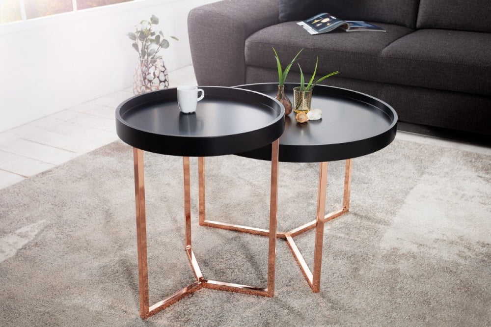 Masuta de colt rotunda din lemn masiv si Metal Negru/Rose Gold D40xH50cm Modular