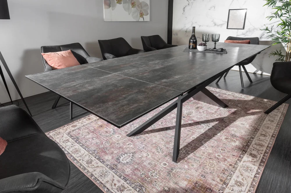 Masa extensibila dreptunghiulara din Ceramica Negru cu aspect de lava de 8-10 persoane L180/260x90cm Euphoria