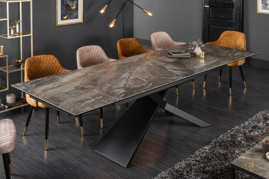 Masa extensibila dreptunghiulara din Ceramica Gri/Negru de 8-10 persoane L180/260x90cm Euphoria