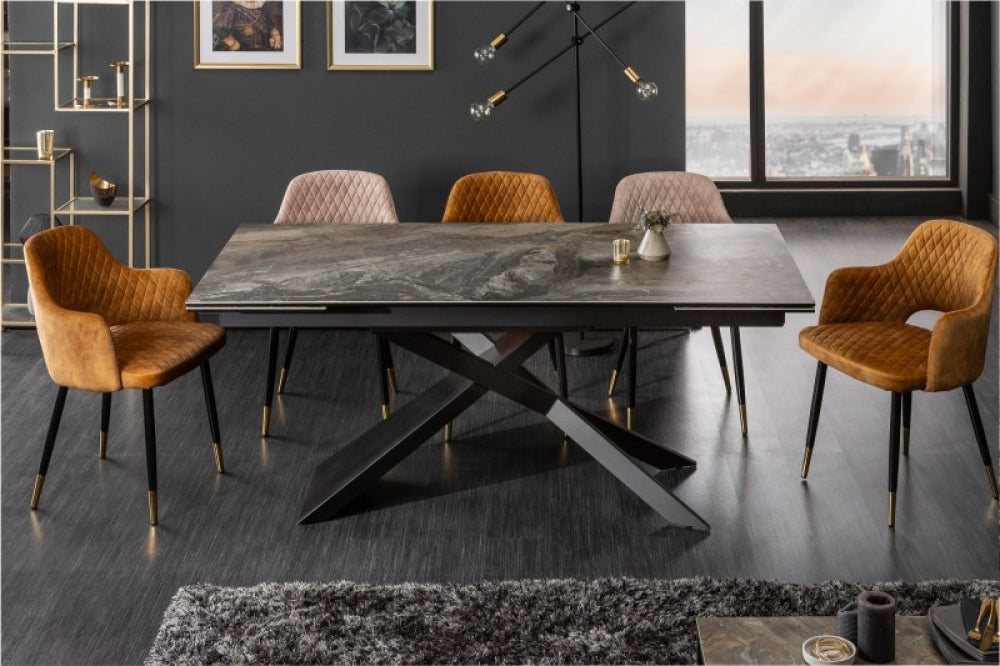 Masa extensibila dreptunghiulara din Ceramica Gri/Negru de 8-10 persoane L180/260x90cm Euphoria