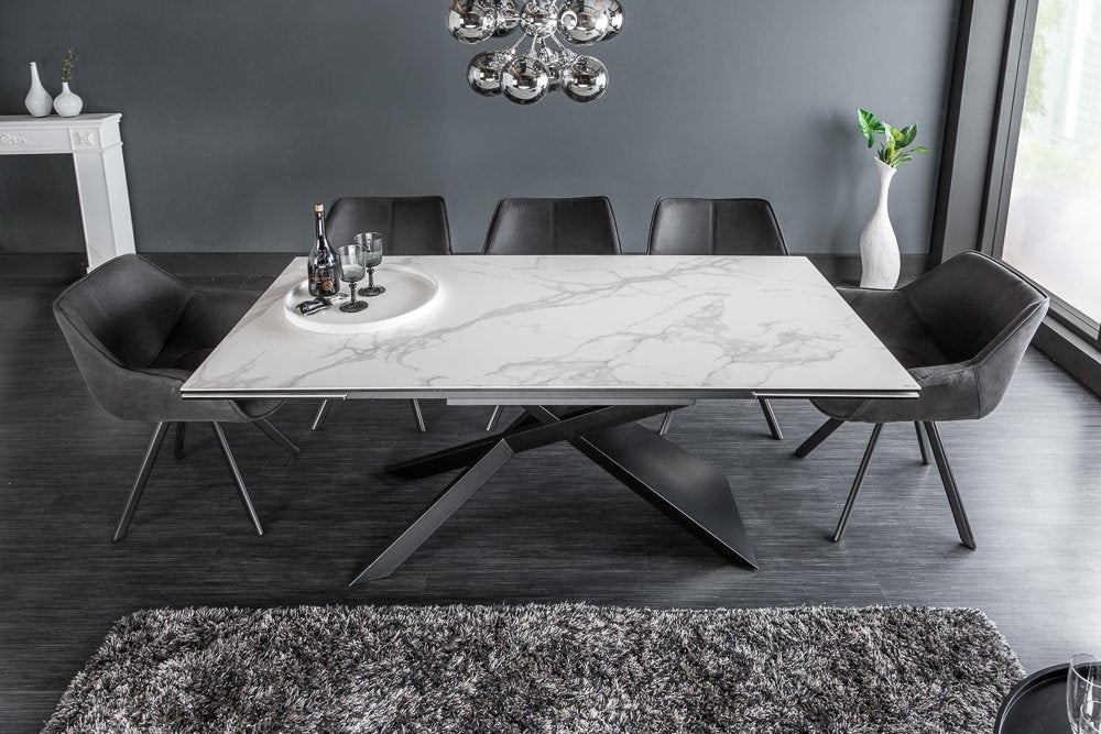 Masa extensibila dreptunghiulara din Ceramica Alb/Negru de 8-10 persoane L180/260x90cm Euphoria