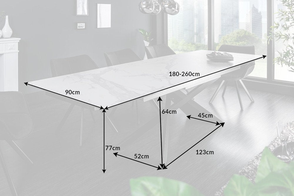 Masa extensibila dreptunghiulara din Ceramica Alb/Negru de 8-10 persoane L180/260x90cm Euphoria