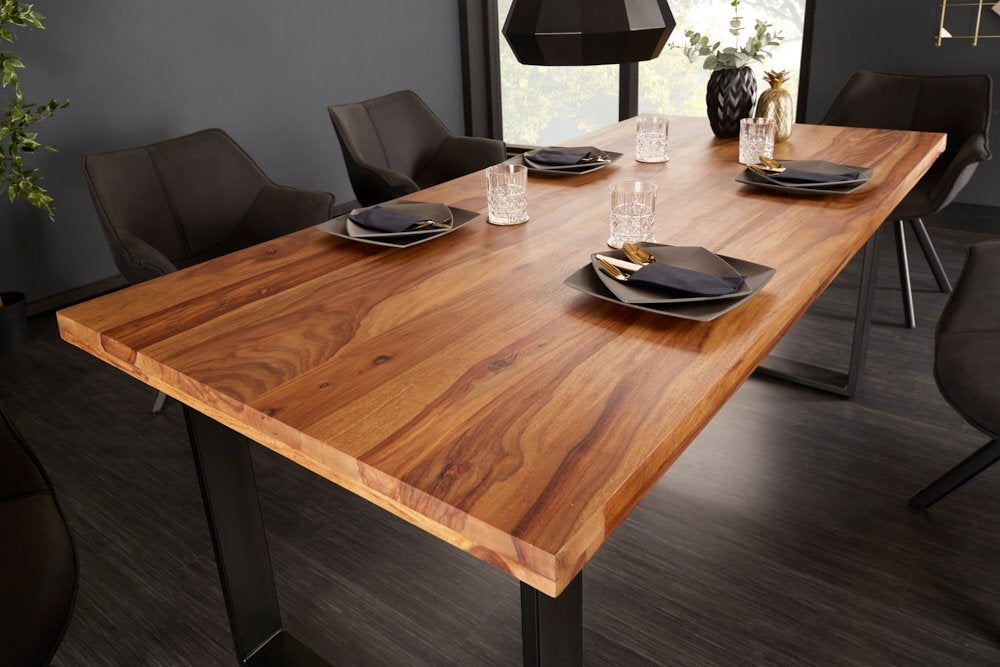 Masa dreptunghiulara din Lemn de palisandru Maro/Negru de 8 persoane L200x90cm Iron Craft