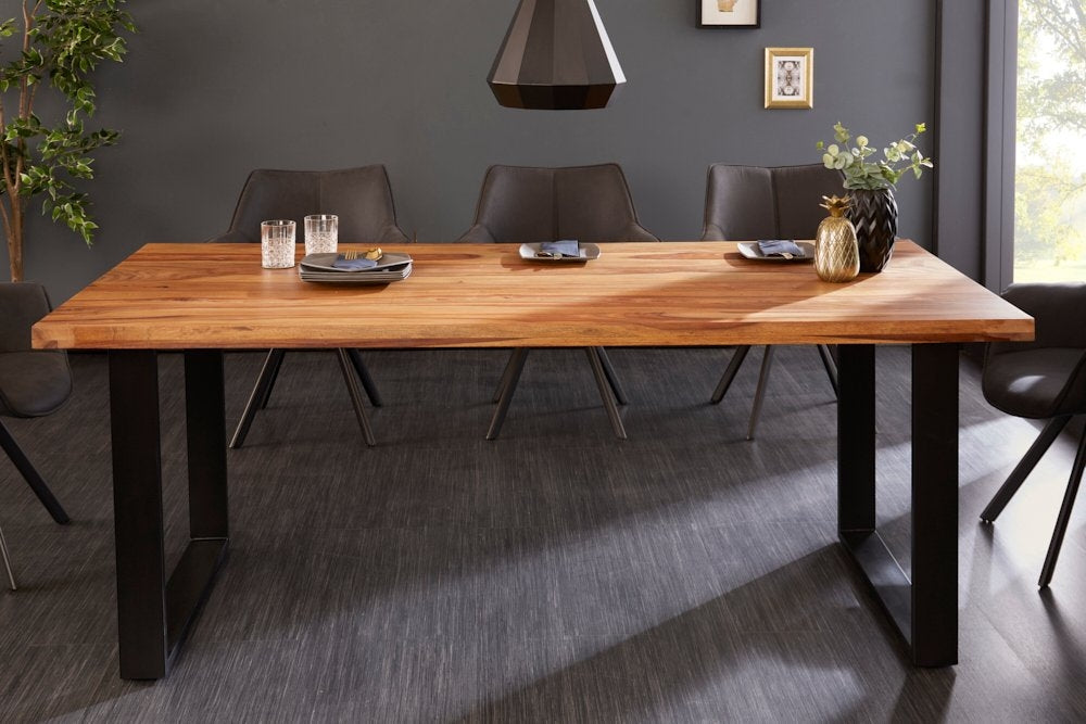 Masa dreptunghiulara din Lemn de palisandru Maro/Negru de 8 persoane L200x90cm Iron Craft