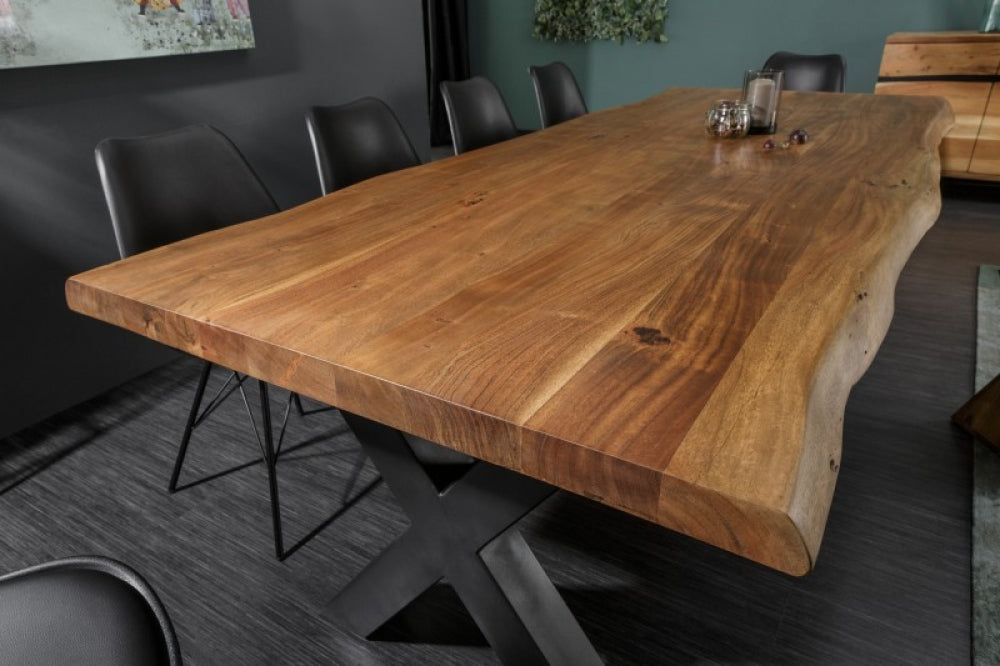 Masa dreptunghiulara din Lemn masiv de salcam Maro/Gri de 10 persoane L240x97-106cm Nature
