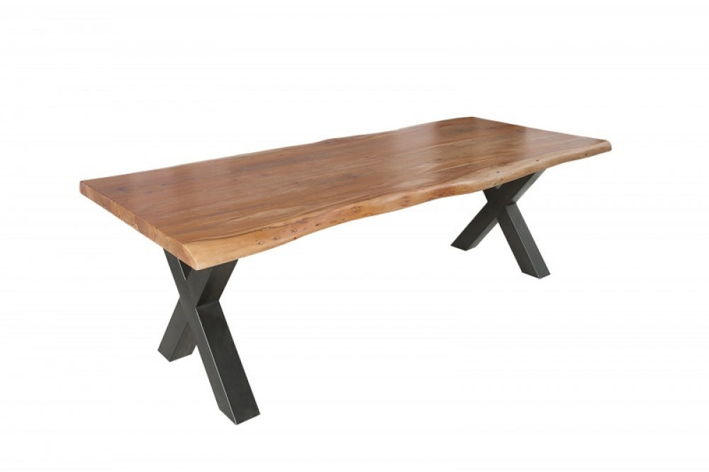 Masa dreptunghiulara din Lemn masiv de salcam Maro/Gri de 10 persoane L240x97-106cm Nature