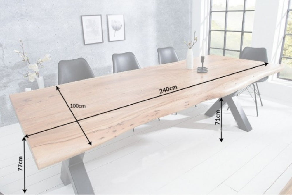 Masa dreptunghiulara din Lemn masiv de salcam Maro/Gri de 10 persoane L240x97-106cm Nature