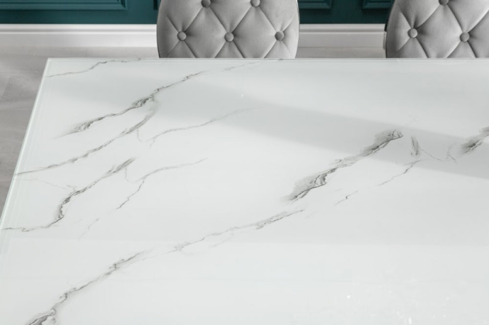 Masa dreptunghiulara din Sticla securizata Alb/Gri de 6 persoane L180x95cm Baroque