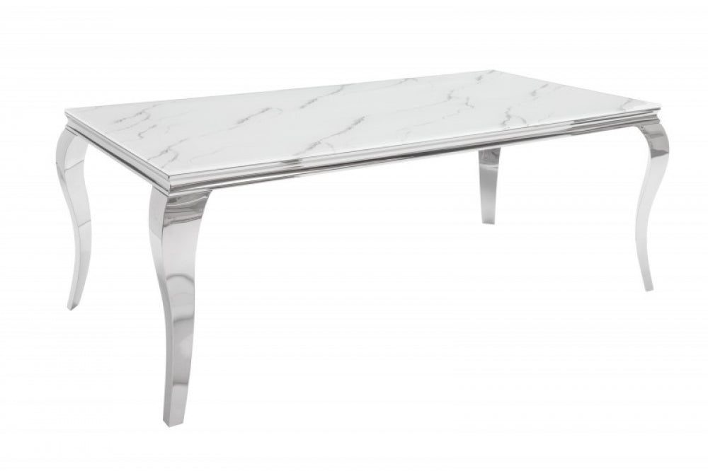 Masa dreptunghiulara din Sticla securizata Alb/Gri de 8 persoane L200x105cm Baroque