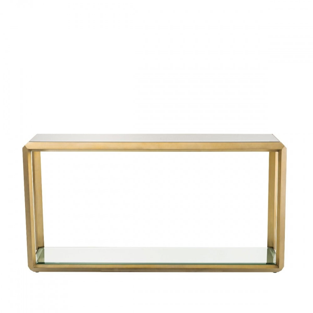 Consola din Sticla securizata si Alama transparent/Auriu CALLUM L150xH78cm