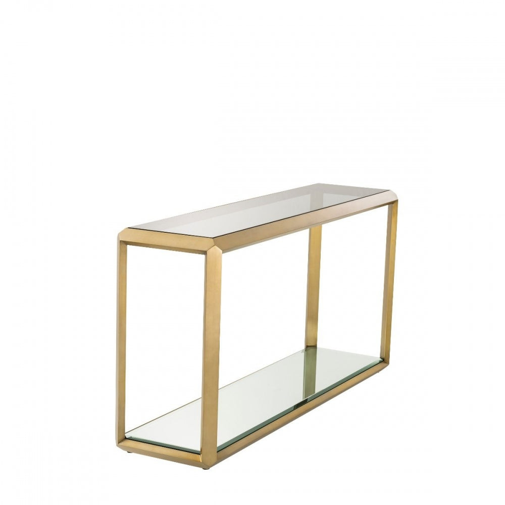 Consola din Sticla securizata si Alama transparent/Auriu CALLUM L150xH78cm