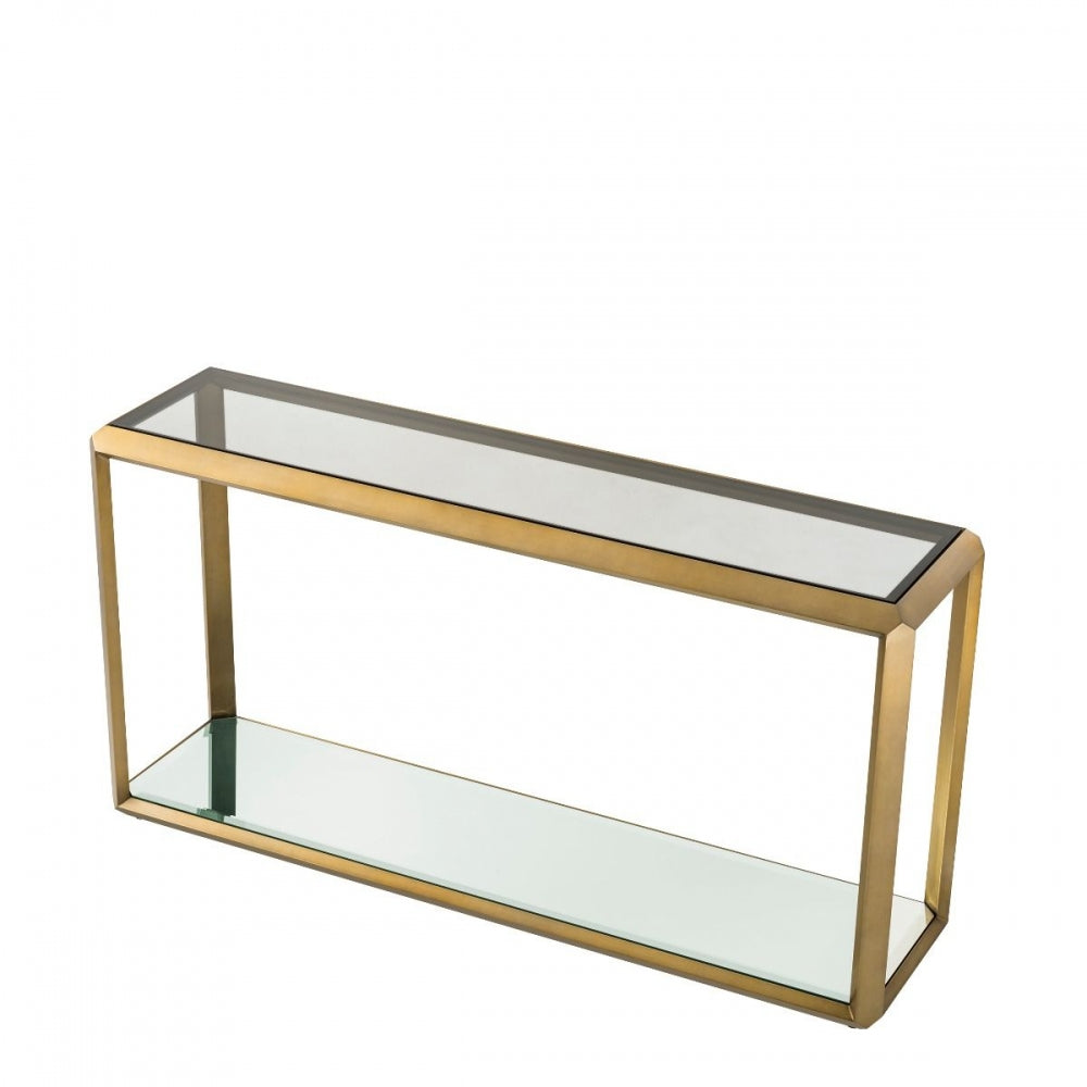 Consola din Sticla securizata si Alama transparent/Auriu CALLUM L150xH78cm
