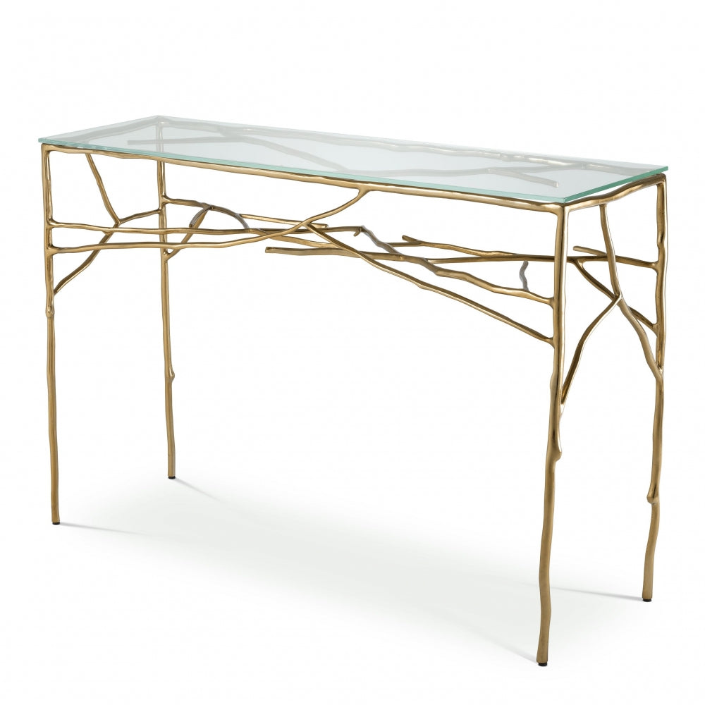 Consola din Sticla securizata si Metal transparent/Auriu ANTICO L118xH78cm