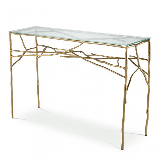 Consola din Sticla securizata si Metal transparent/Auriu ANTICO L118xH78cm