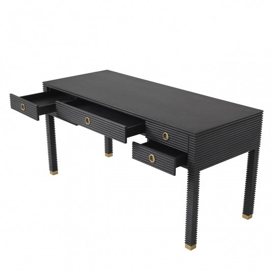 Birou din Lemn masiv de stejar Negru DIMITRIOS L160xH77cm