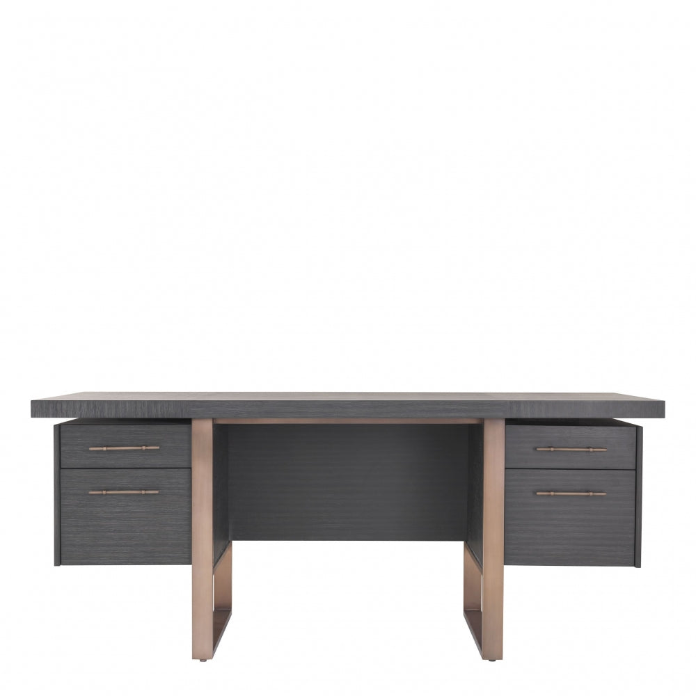Birou din Lemn masiv de stejar si Alama Gri/Maro CANOVA L180xH76cm