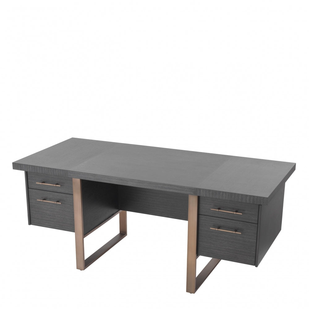 Birou din Lemn masiv de stejar si Alama Gri/Maro CANOVA L180xH76cm