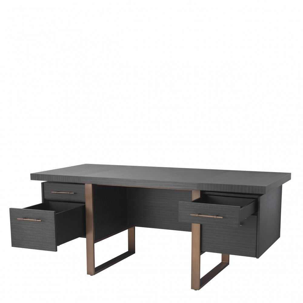 Birou din Lemn masiv de stejar si Alama Gri/Maro CANOVA L180xH76cm