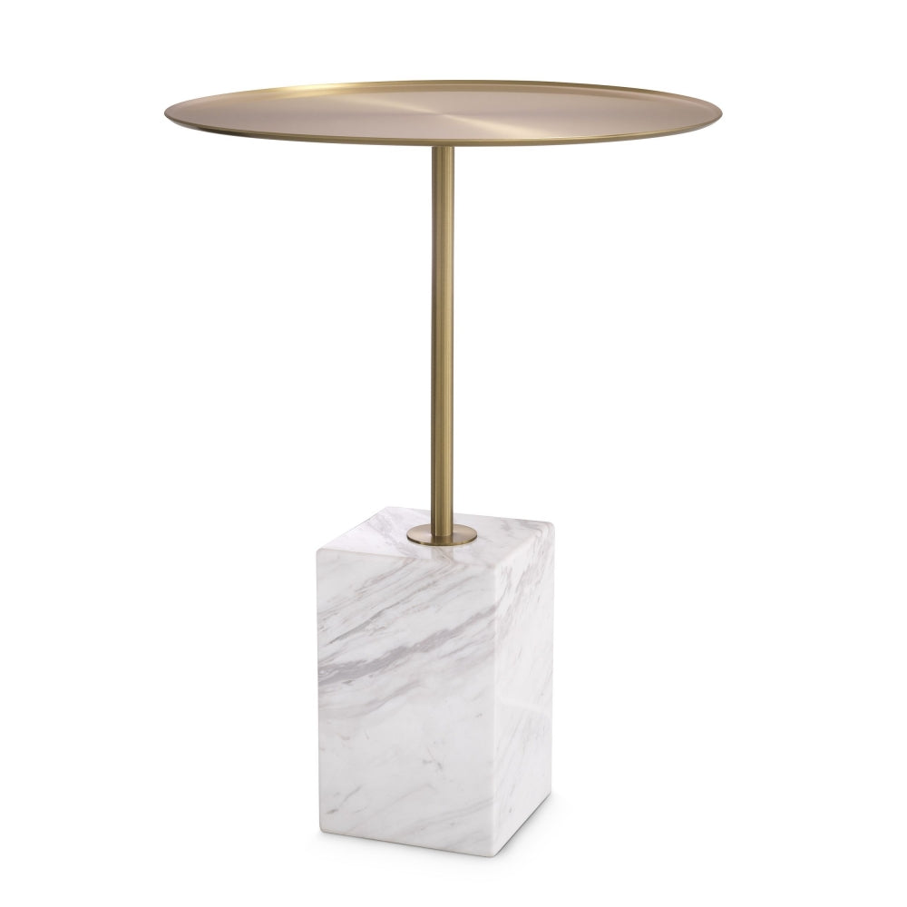 Masuta laterala Rotunda din Otel inoxidabil Alama si Marmura Alb D45xH62cm Cole Eichholtz