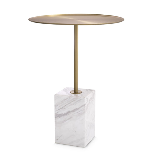 Masuta laterala Rotunda din Otel inoxidabil Alama si Marmura Alb D45xH62cm Cole Eichholtz