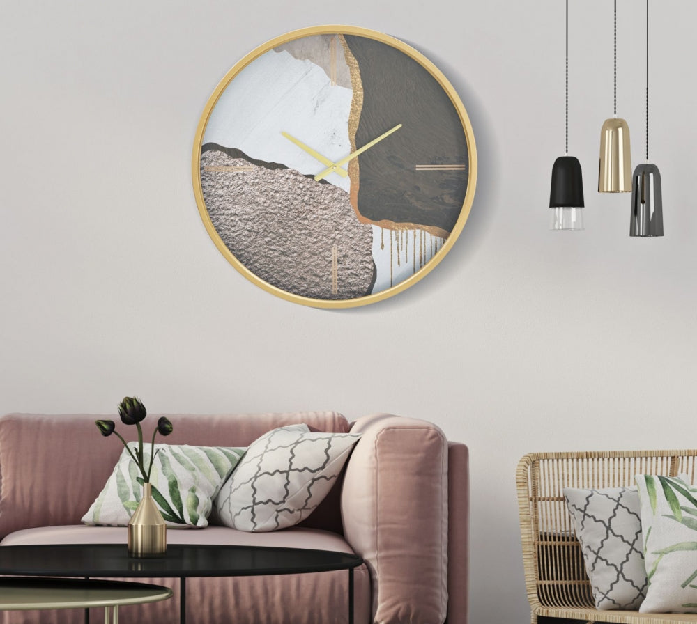 Ceas de Perete Rotund cu rama din MDF Auriu Majestic D60cm