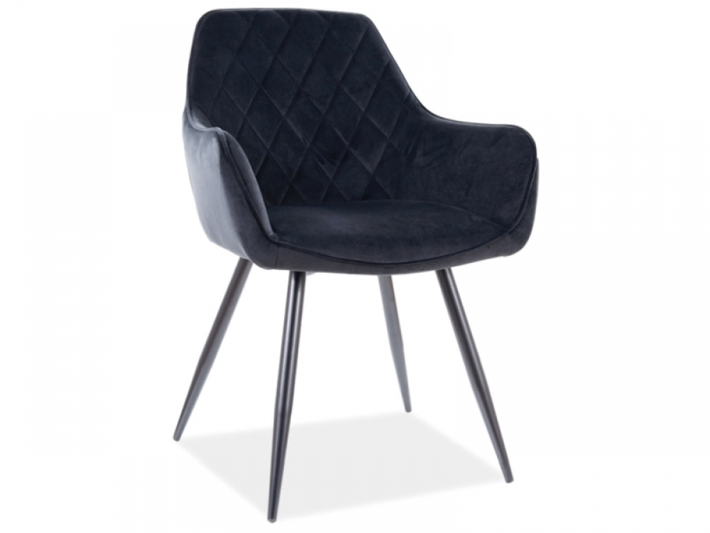 Scaun cu brate din Catifea si Metal Negru/Negru H82xL59xA43cm Linea Velvet