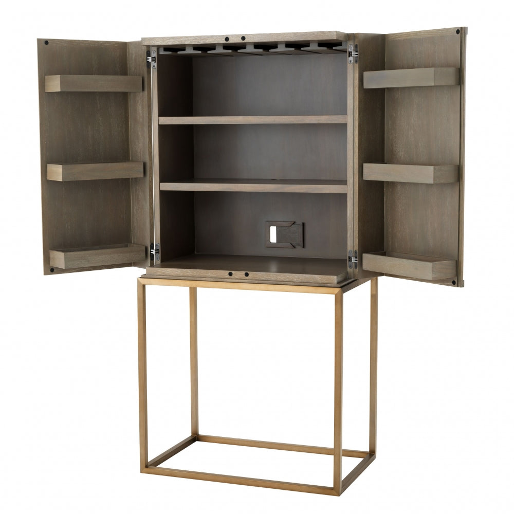 Comoda din Lemn masiv de stejar si Alama Maro/Auriu HIGHLAND L81xH168cm