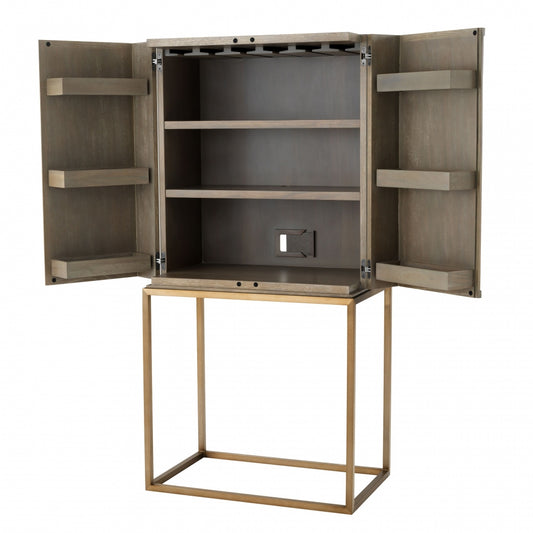 Comoda din Lemn masiv de stejar si Alama Maro/Auriu HIGHLAND L81xH168cm