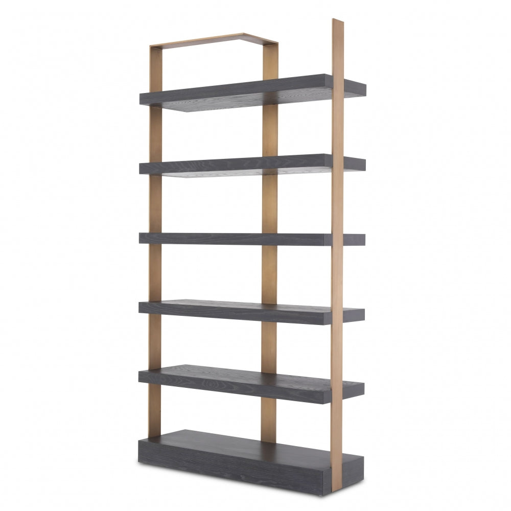 Biblioteca din Lemn masiv de stejar si Alama Negru/Auriu GEO L120xH230cm