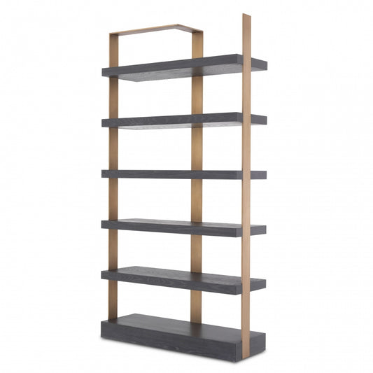 Biblioteca din Lemn masiv de stejar si Alama Negru/Auriu GEO L120xH230cm