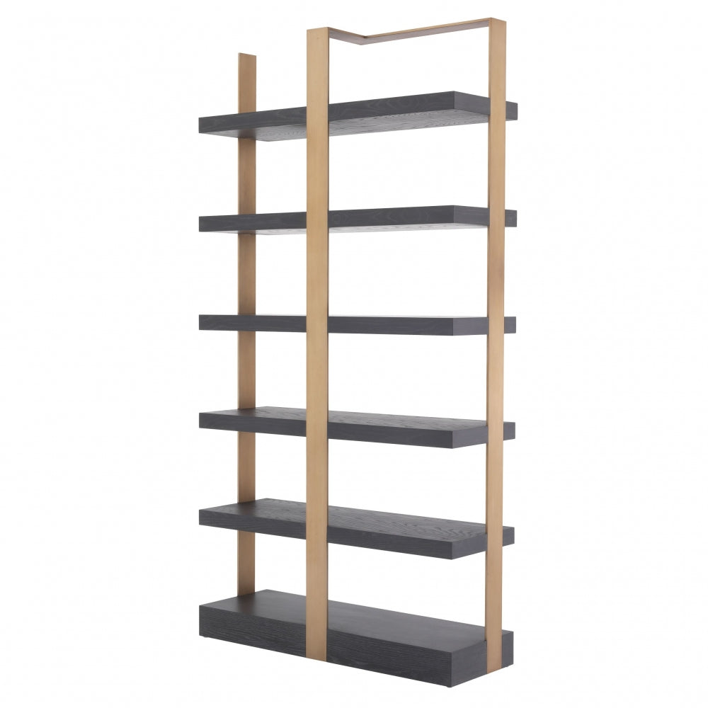 Biblioteca din Lemn masiv de stejar si Alama Negru/Auriu GEO L120xH230cm