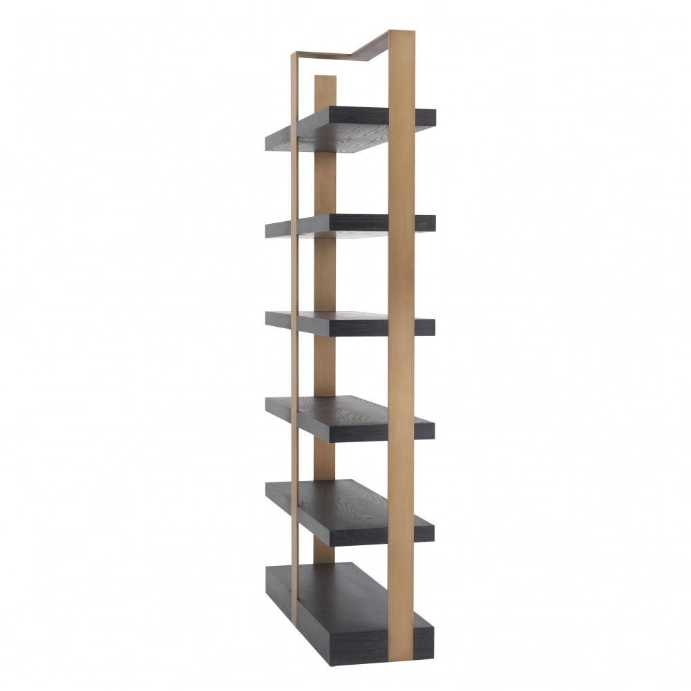 Biblioteca din Lemn masiv de stejar si Alama Negru/Auriu GEO L120xH230cm