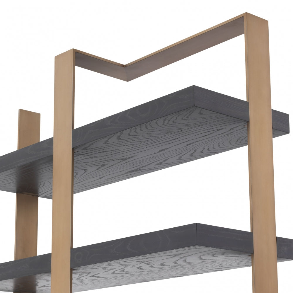 Biblioteca din Lemn masiv de stejar si Alama Negru/Auriu GEO L120xH230cm