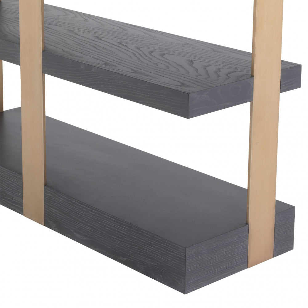 Biblioteca din Lemn masiv de stejar si Alama Negru/Auriu GEO L120xH230cm