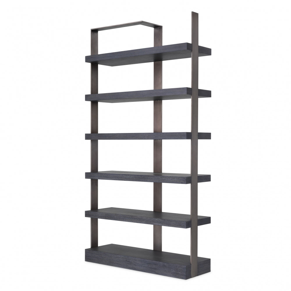 Biblioteca din Lemn masiv de stejar si Alama Negru/maro GEO L120xH230cm