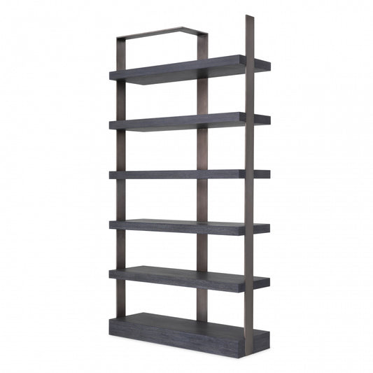 Biblioteca din Lemn masiv de stejar si Alama Negru/maro GEO L120xH230cm