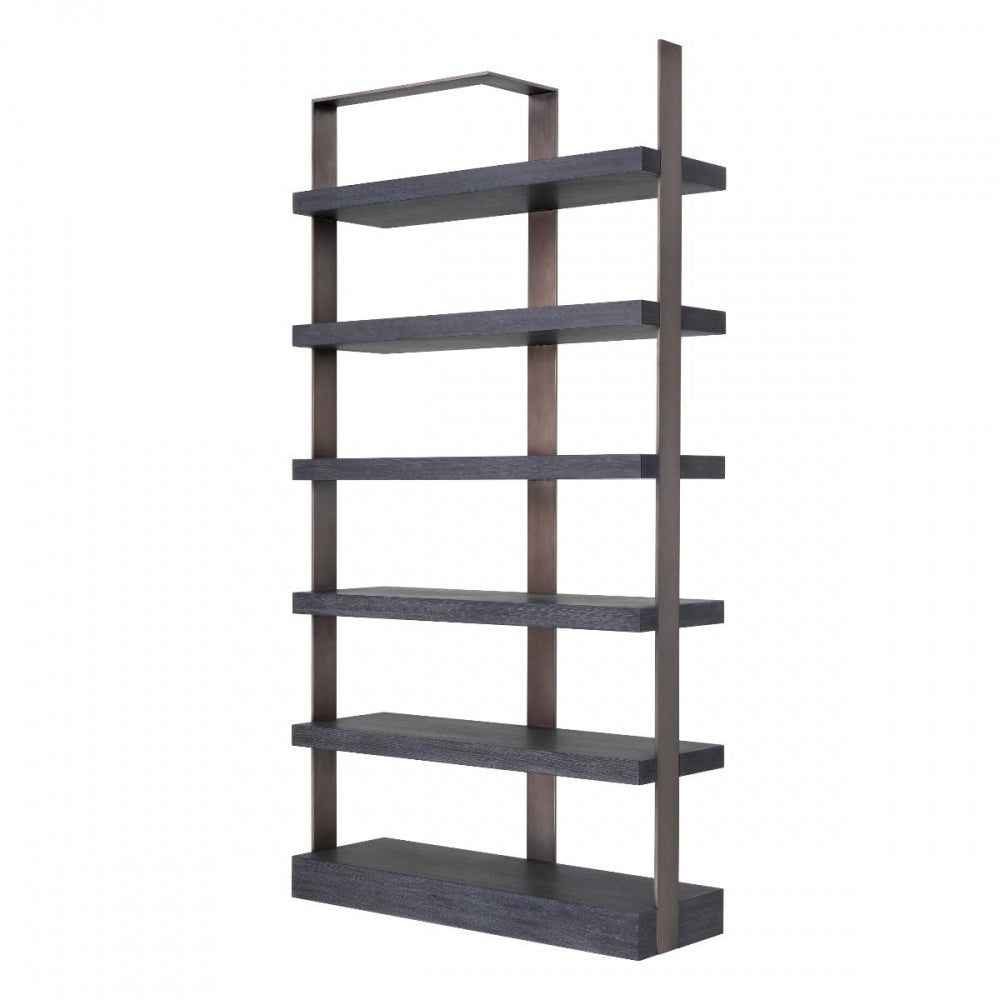 Biblioteca din Lemn masiv de stejar si Alama Negru/maro GEO L120xH230cm