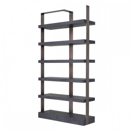 Biblioteca din Lemn masiv de stejar si Alama Negru/maro GEO L120xH230cm