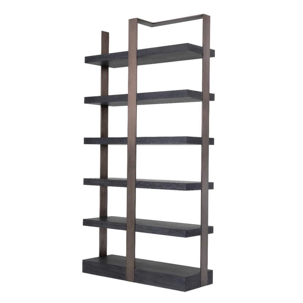 Biblioteca din Lemn masiv de stejar si Alama Negru/maro GEO L120xH230cm