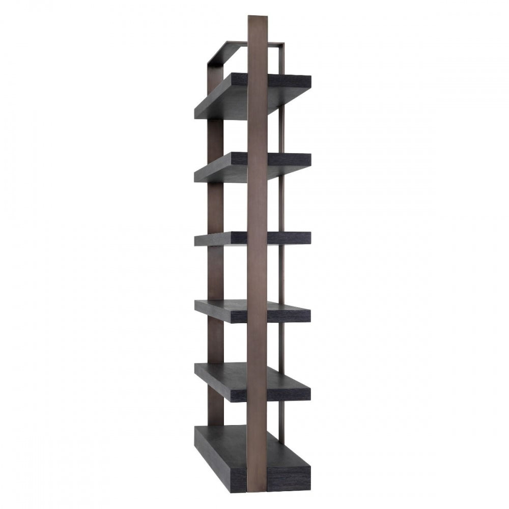 Biblioteca din Lemn masiv de stejar si Alama Negru/maro GEO L120xH230cm