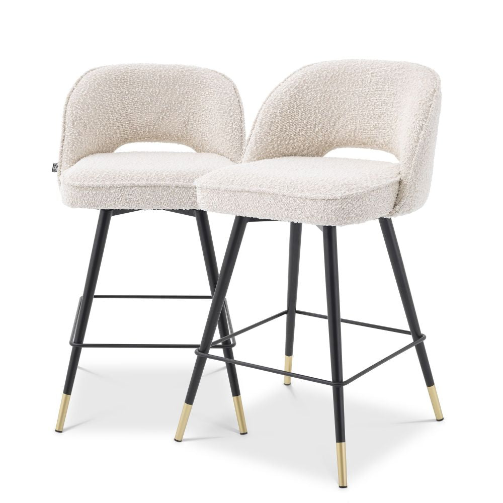 Set doua scaune rotative de insula din Textil si alama Crem/Negru/Auriu H92.5xL52xA69cm Eichholtz Cliff