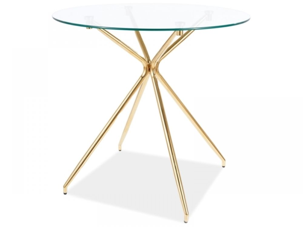 Masa rotunda din Sticla securizata Transparent/Auriu de 4-6 persoane D80cm Stella