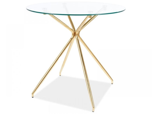 Masa rotunda din Sticla securizata Transparent/Auriu de 4-6 persoane D80cm Stella