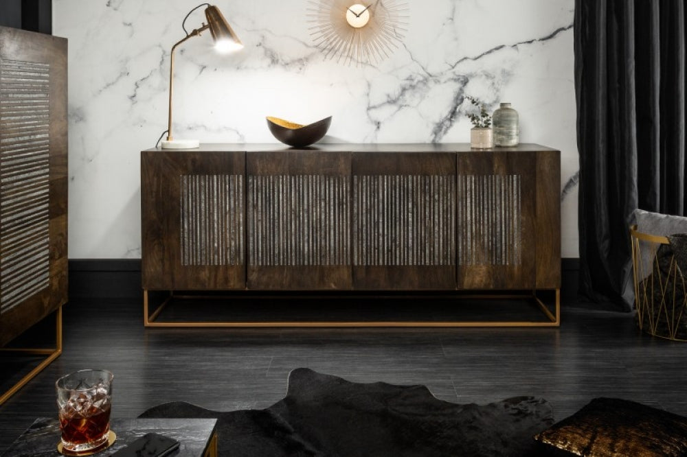 Comoda din Lemn masiv de mango Maro/Auriu Onyx L177xH76cm