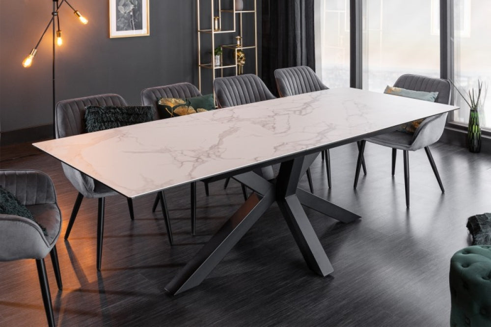 Masa extensibila dreptunghiulara din Ceramica si Metal Alb/Negru de 6-8 persoane L180/225x90cm Eternity