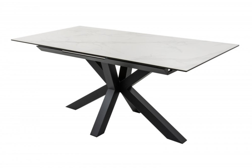 Masa extensibila dreptunghiulara din Ceramica si Metal Alb/Negru de 6-8 persoane L180/225x90cm Eternity